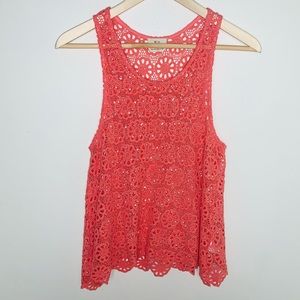 Anthropology Pins & Needles Coral Crochet Tank Top